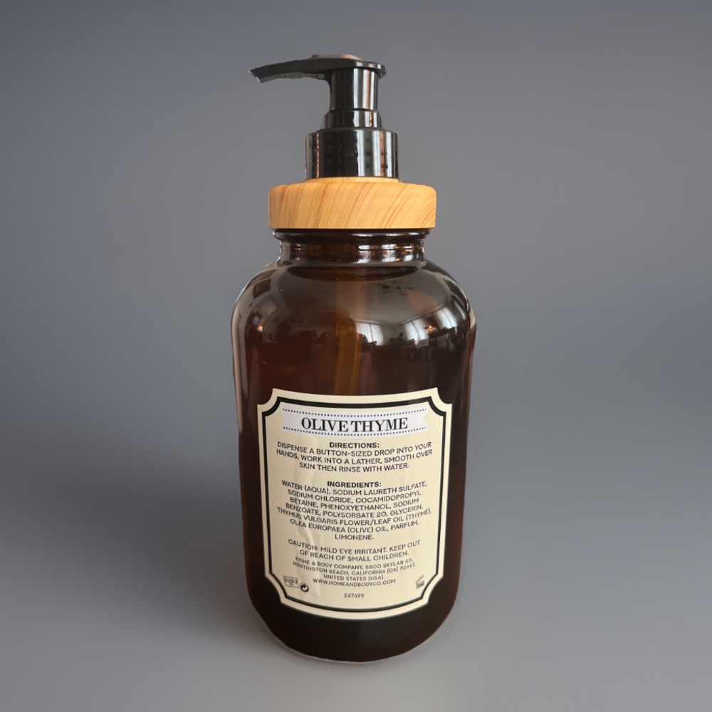 PREMIUM OLIVE THYME LIQUID HAND SOAP IN GLASS BOTTLE - Picture 2 of 2